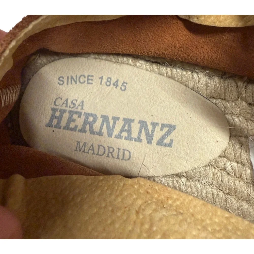 Casa Hernanz Madrid Suede Espadrille Flats Women Size‎ 38 Tan Lace Up